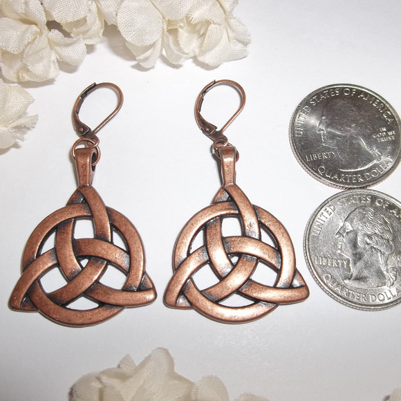 Copper Triquetra Celtic Knot Earrings Dangle Drop Fashion Jewelry Set Pair C781 - Picture 2 of 7